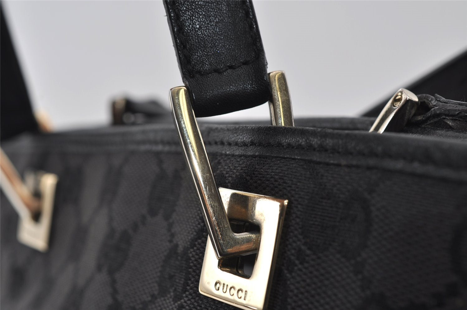 Authentic GUCCI Shoulder Hand Tote Bag GG Canvas Leather 0021099 Black 5391I