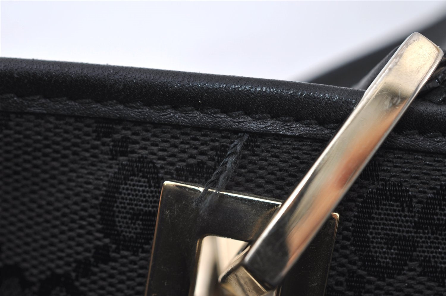 Authentic GUCCI Shoulder Hand Tote Bag GG Canvas Leather 0021099 Black 5391I