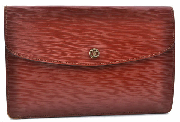Authentic LOUIS VUITTON Epi Montaigne 27 Clutch Bag Brown M52653 LV Junk 5393A