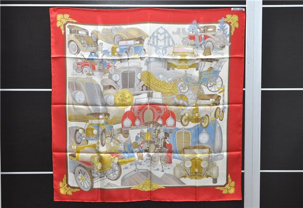 Authentic HERMES Carre 90 Scarf "automobile" Silk Red 5397D