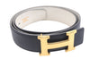 Authentic HERMES Constance Leather Belt Size 75cm 27.6" Navy Ivory 5397E