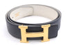 Authentic HERMES Constance Leather Belt Size 75cm 27.6" Navy Ivory 5397E