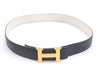 Authentic HERMES Constance Leather Belt Size 75cm 27.6" Navy Ivory 5397E