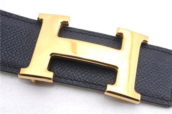 Authentic HERMES Constance Leather Belt Size 75cm 27.6" Navy Ivory 5397E