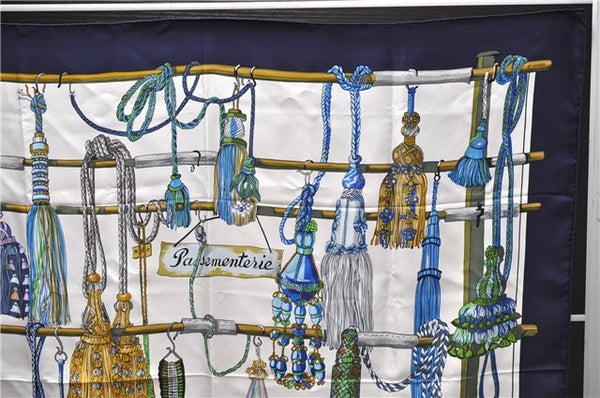 Authentic HERMES Carre 90 Scarf "Pasementerie" Silk Navy 5400D