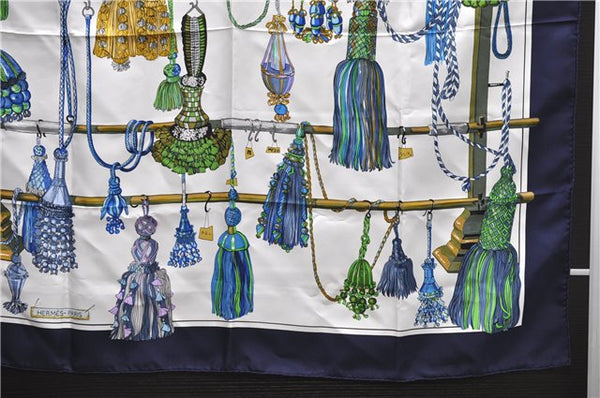 Authentic HERMES Carre 90 Scarf "Pasementerie" Silk Navy 5400D