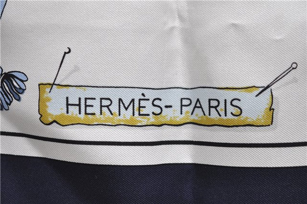 Authentic HERMES Carre 90 Scarf "Pasementerie" Silk Navy 5400D