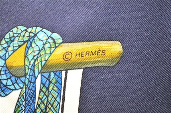 Authentic HERMES Carre 90 Scarf "Pasementerie" Silk Navy 5400D