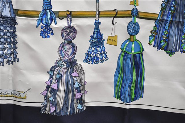 Authentic HERMES Carre 90 Scarf "Pasementerie" Silk Navy 5400D