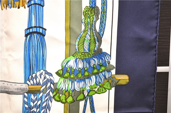 Authentic HERMES Carre 90 Scarf "Pasementerie" Silk Navy 5400D