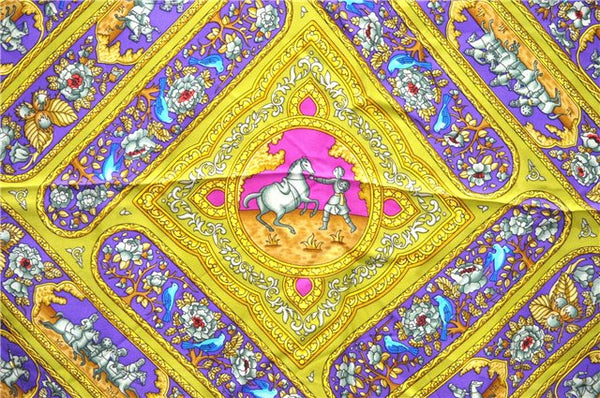 Authentic HERMES Carre 90 Scarf "QALAMDAN" Silk Orange 5401D