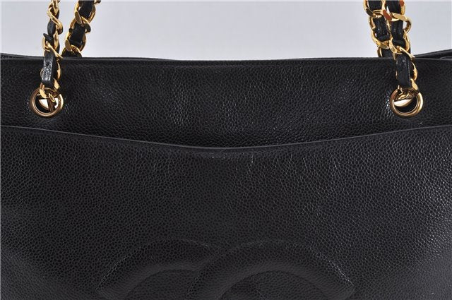 Authentic CHANEL Caviar Skin CoCo Mark Chain Shoulder Tote Bag Purse Black 5403E