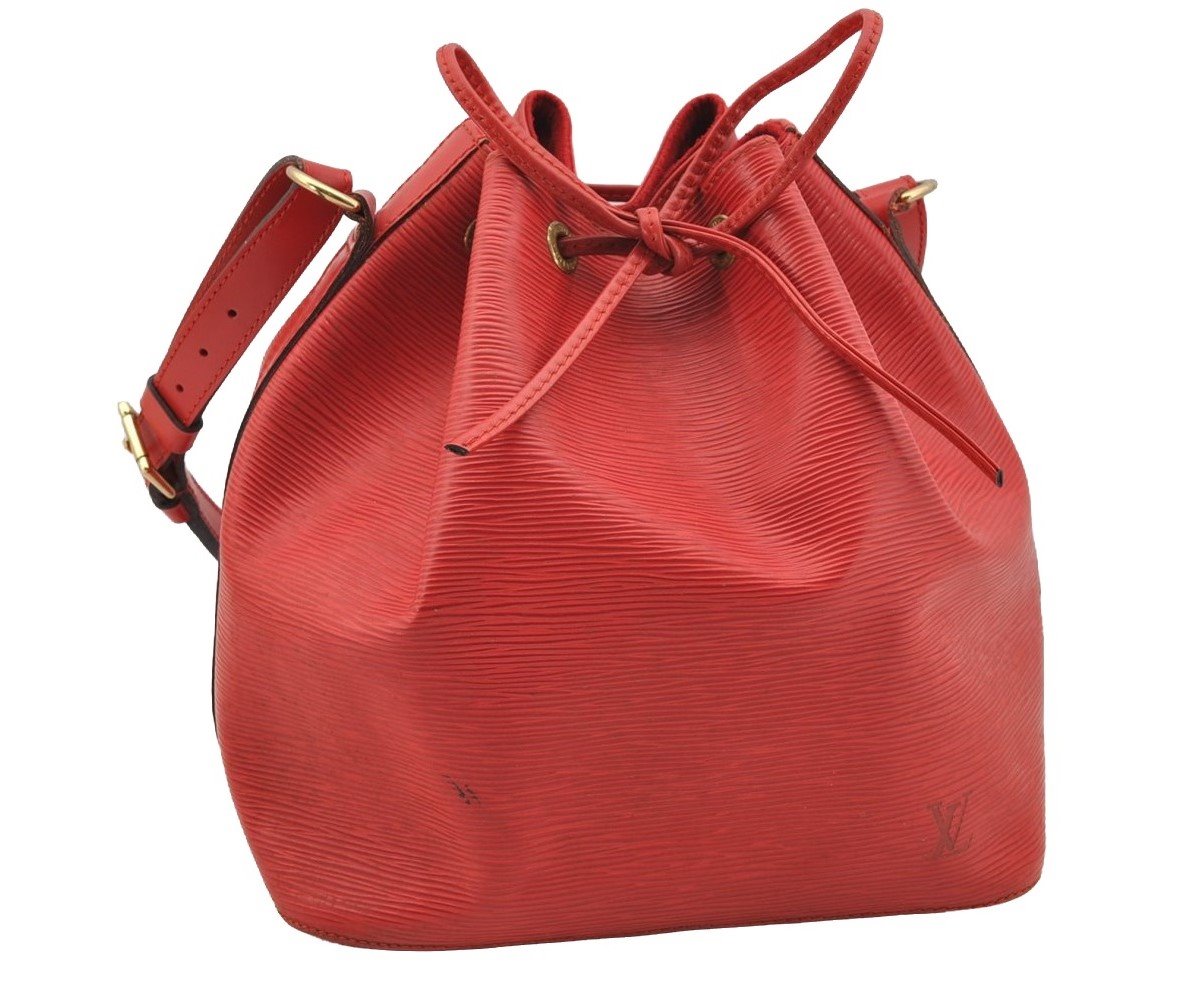 Authentic Louis Vuitton Epi Petit Noe Shoulder Drawstring Bag M44107 Red 5406I