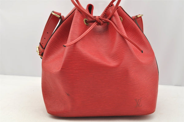 Authentic Louis Vuitton Epi Petit Noe Shoulder Drawstring Bag M44107 Red 5406I