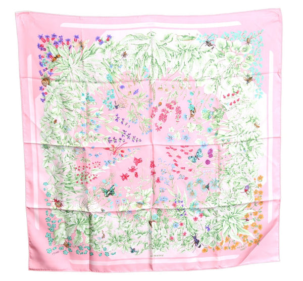 Authentic HERMES Carre 90 Scarf "LA PRAIRIE " Silk Pink 5411C