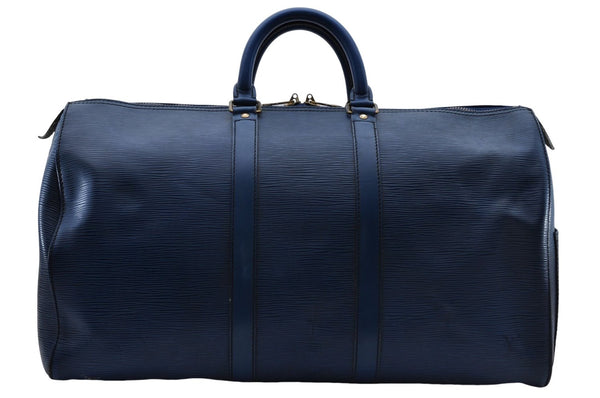 Authentic Louis Vuitton Epi Keepall 45 Boston Travel Bag Blue M42975 LV 5412D