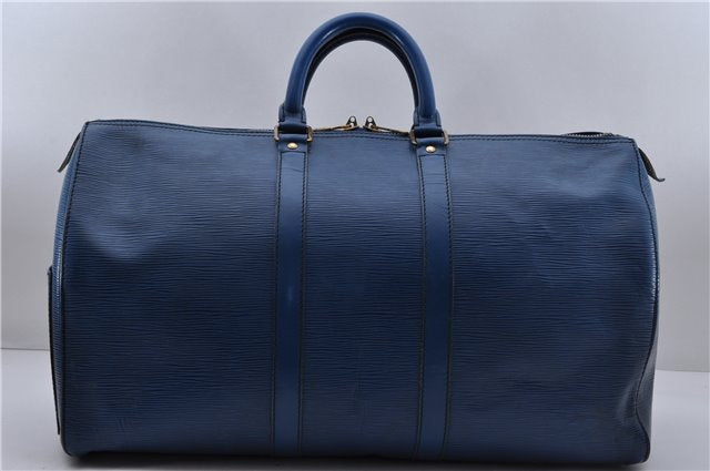 Authentic Louis Vuitton Epi Keepall 45 Boston Travel Bag Blue M42975 LV 5412D