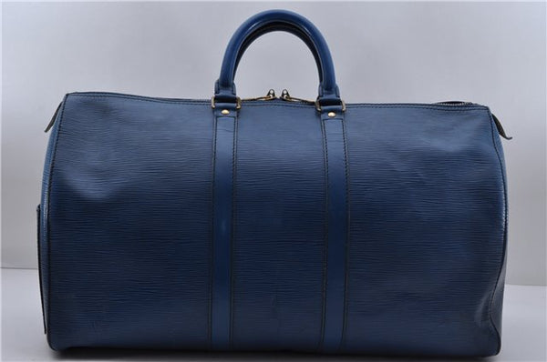 Authentic Louis Vuitton Epi Keepall 45 Boston Travel Bag Blue M42975 LV 5412D