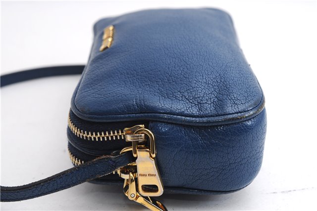 Authentic MIU MIU Leather Hand Pouch Purse 5ARH02 Blue Box 5412E