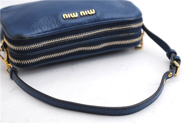 Authentic MIU MIU Leather Hand Pouch Purse 5ARH02 Blue Box 5412E