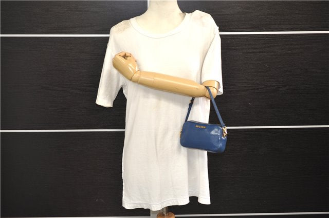 Authentic MIU MIU Leather Hand Pouch Purse 5ARH02 Blue Box 5412E