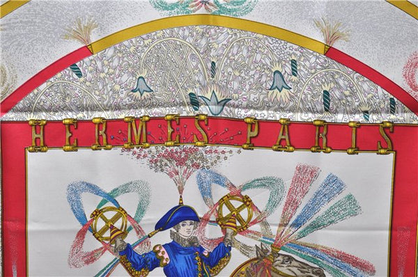 Authentic HERMES Carre 90 Scarf "FEUX D'ARTIFICE" Silk Blue 5414D