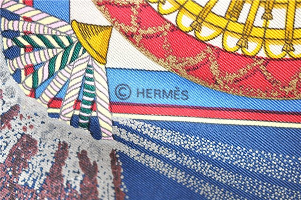Authentic HERMES Carre 90 Scarf "FEUX D'ARTIFICE" Silk Blue 5414D