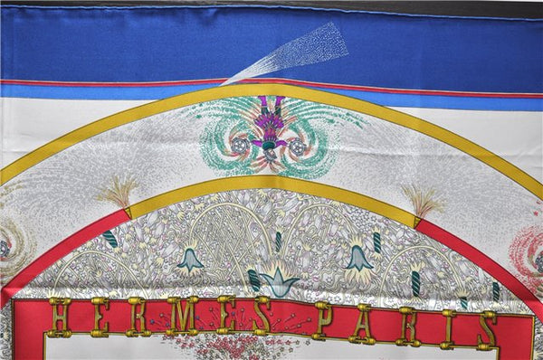 Authentic HERMES Carre 90 Scarf "FEUX D'ARTIFICE" Silk Blue 5414D