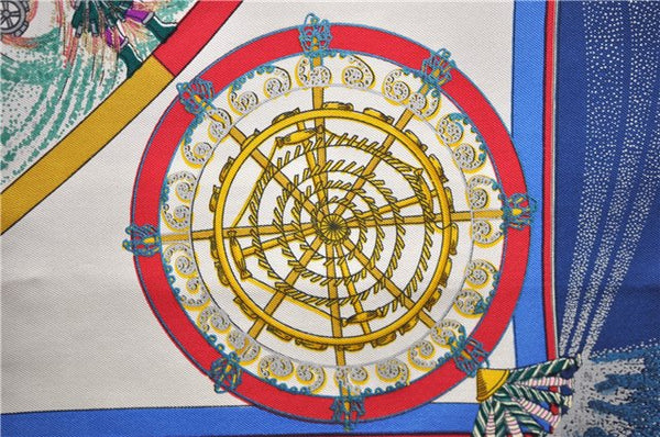 Authentic HERMES Carre 90 Scarf "FEUX D'ARTIFICE" Silk Blue 5414D