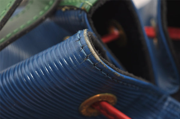 Auth Louis Vuitton Epi Noe Tricolor Red Blue Green M44084 Drawstring Bag 5414I