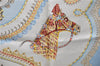 Authentic HERMES Carre 90 Scarf "PAPEROLES" Silk Ivory Light Blue 5415D