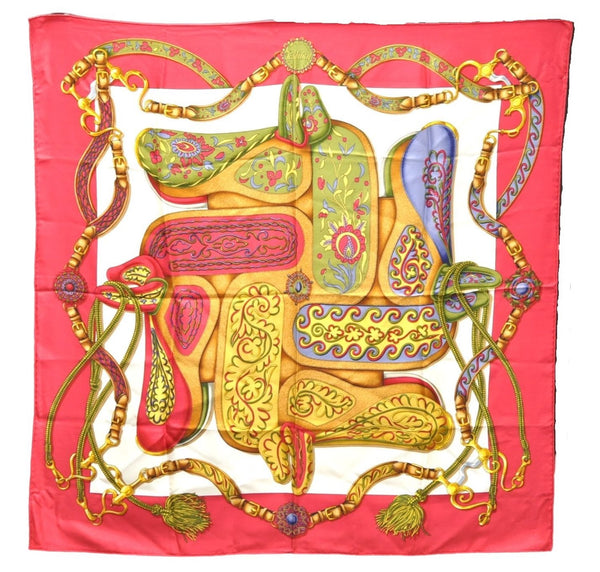 Authentic HERMES Carre 90 Scarf "Festival" Silk Red 5417D