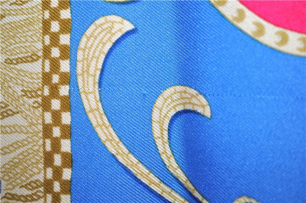 Authentic HERMES Carre 90 Scarf "LA PRESENTATION" Silk Blue Paper Bag 5419D