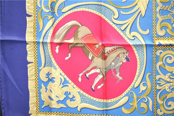 Authentic HERMES Carre 90 Scarf "LA PRESENTATION" Silk Blue Paper Bag 5419D