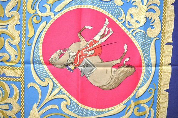 Authentic HERMES Carre 90 Scarf "LA PRESENTATION" Silk Blue Paper Bag 5419D