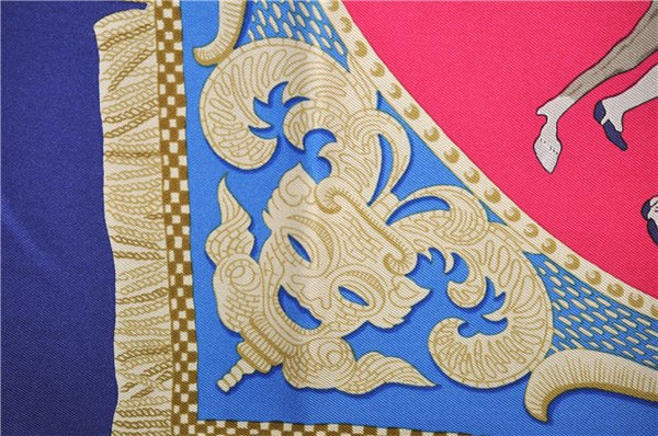 Authentic HERMES Carre 90 Scarf "LA PRESENTATION" Silk Blue Paper Bag 5419D