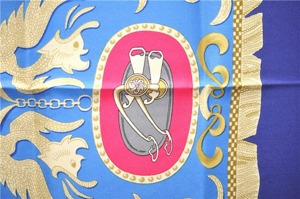 Authentic HERMES Carre 90 Scarf "LA PRESENTATION" Silk Blue Paper Bag 5419D
