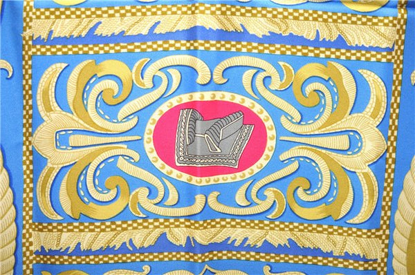 Authentic HERMES Carre 90 Scarf "LA PRESENTATION" Silk Blue Paper Bag 5419D