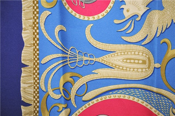 Authentic HERMES Carre 90 Scarf "LA PRESENTATION" Silk Blue Paper Bag 5419D