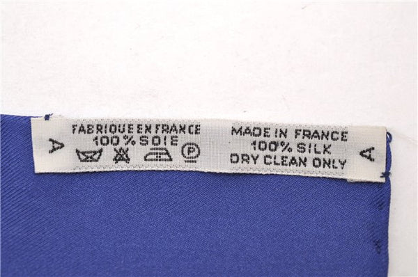 Authentic HERMES Carre 90 Scarf "LA PRESENTATION" Silk Blue Paper Bag 5419D