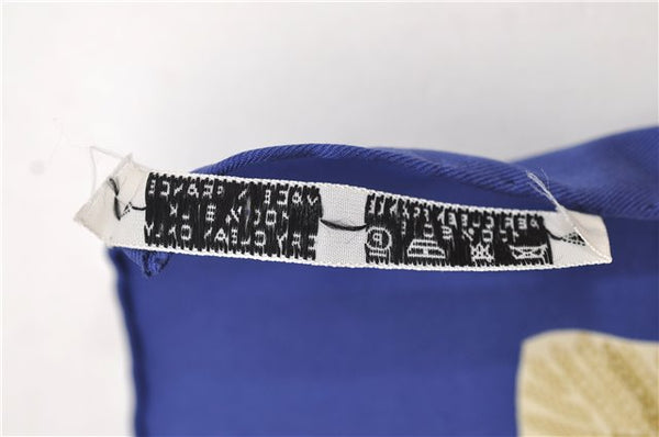 Authentic HERMES Carre 90 Scarf "LA PRESENTATION" Silk Blue Paper Bag 5419D