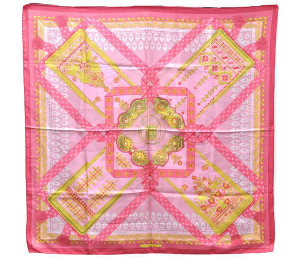 Authentic HERMES Carre 90 Scarf "Torins d'ar" Silk Pink 5422D