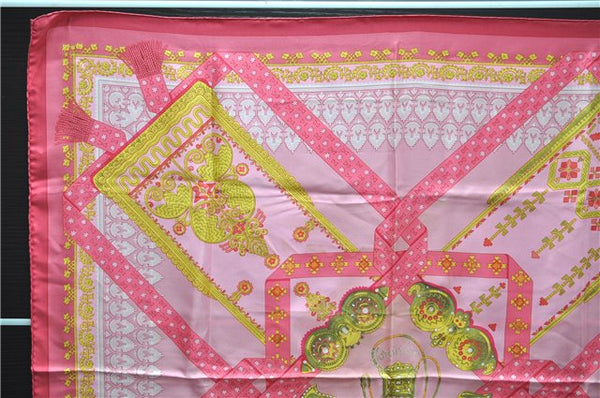 Authentic HERMES Carre 90 Scarf "Torins d'ar" Silk Pink 5422D