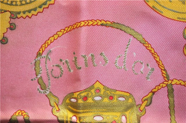 Authentic HERMES Carre 90 Scarf "Torins d'ar" Silk Pink 5422D