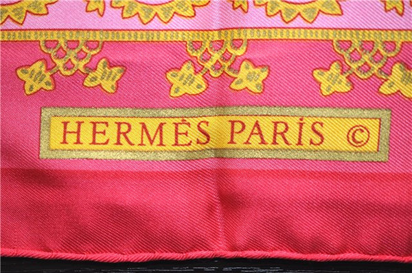 Authentic HERMES Carre 90 Scarf "Torins d'ar" Silk Pink 5422D