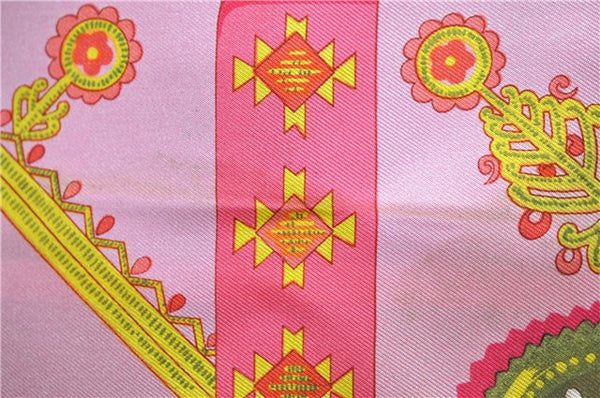 Authentic HERMES Carre 90 Scarf "Torins d'ar" Silk Pink 5422D