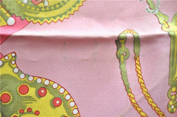 Authentic HERMES Carre 90 Scarf "Torins d'ar" Silk Pink 5422D