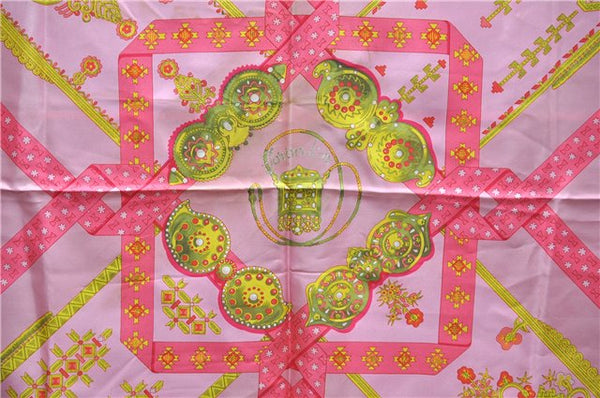 Authentic HERMES Carre 90 Scarf "Torins d'ar" Silk Pink 5422D