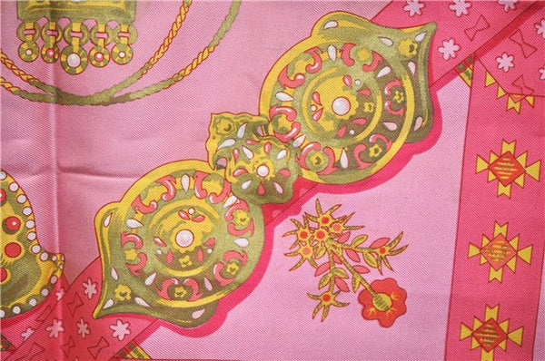 Authentic HERMES Carre 90 Scarf "Torins d'ar" Silk Pink 5422D