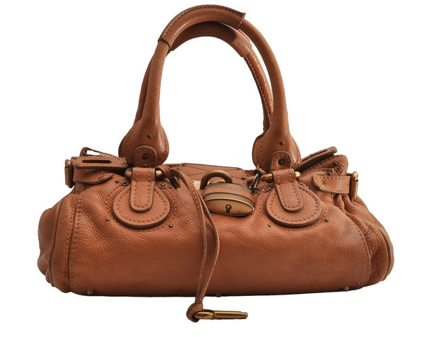 Authentic Chloe Vintage Paddington Leather Shoulder Hand Bag Brown 5423I